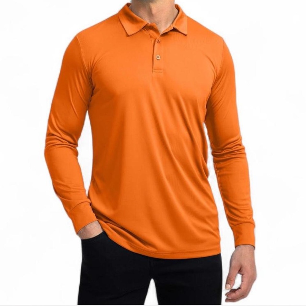 Men's Gradual Orange Long Sleeve Polo Shirt